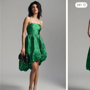 NWT BY ANTHROPOLOGIE Green Jacquard Hi Low Bubble Midi Dress